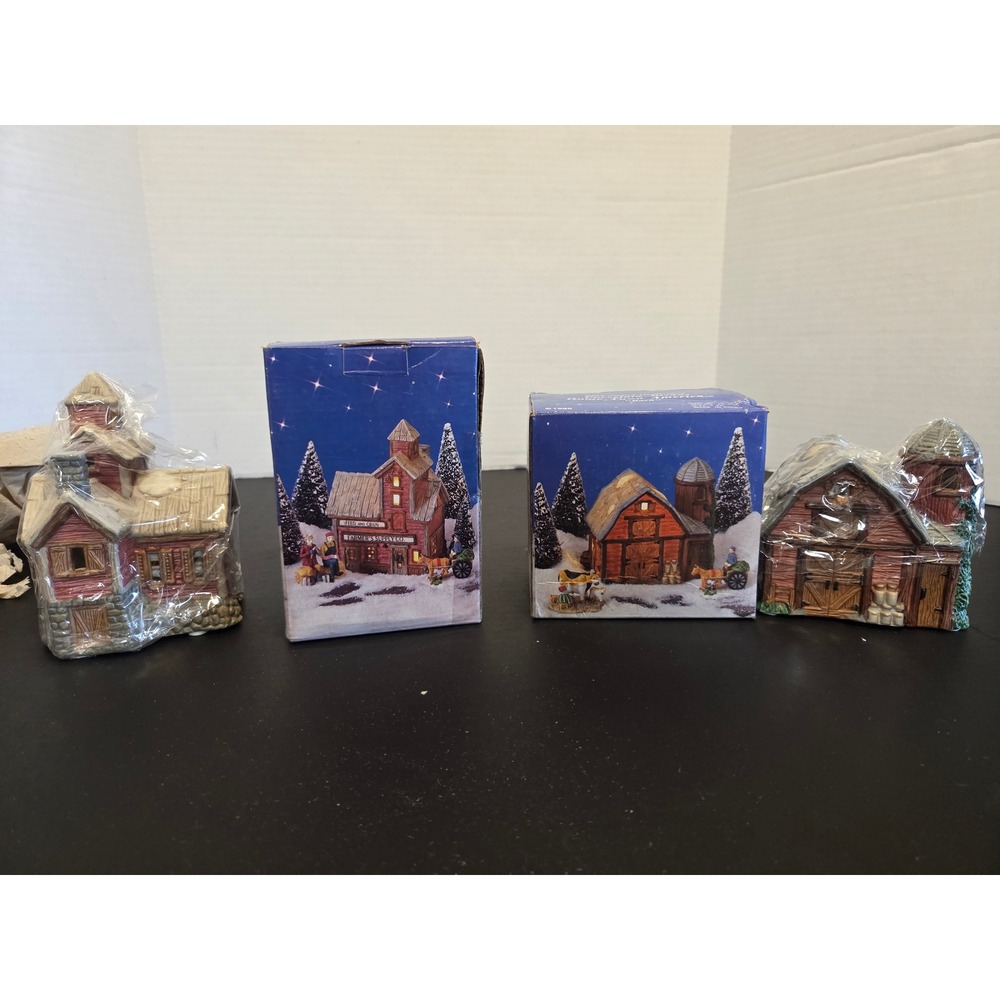 Home Town America 1995 Porcelain Village Feed and Grain & Barn Set of 2
